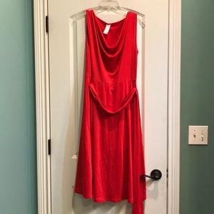 Red tank dress with tie at waist